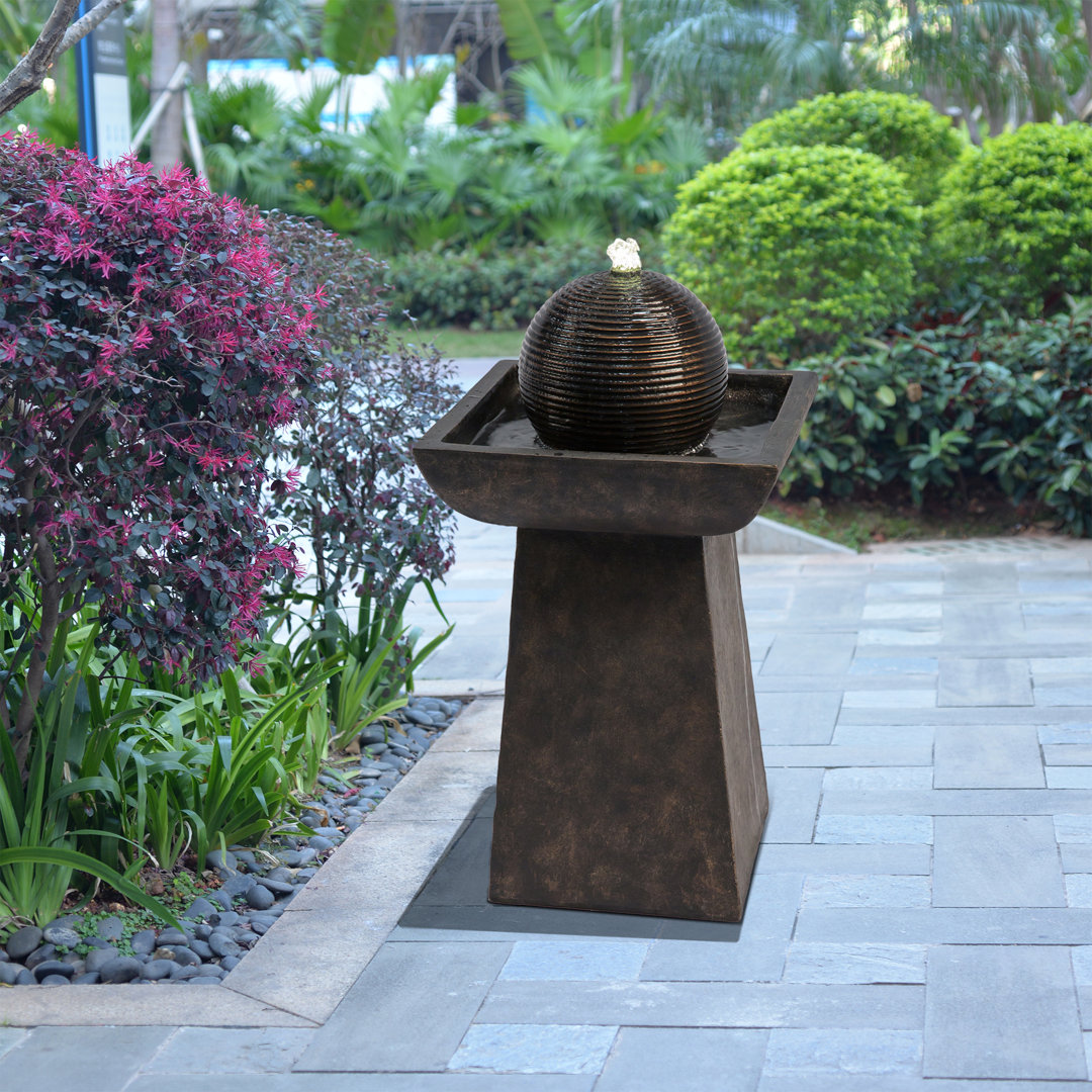Teamson home Resin Floor Fountain with LED Light 66cm H X 37cm W X 37cm D